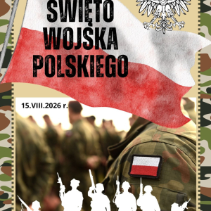 Grafika przedstawia żołnierzy Wojska Polskiego, falgę Polski oraz godło Polski